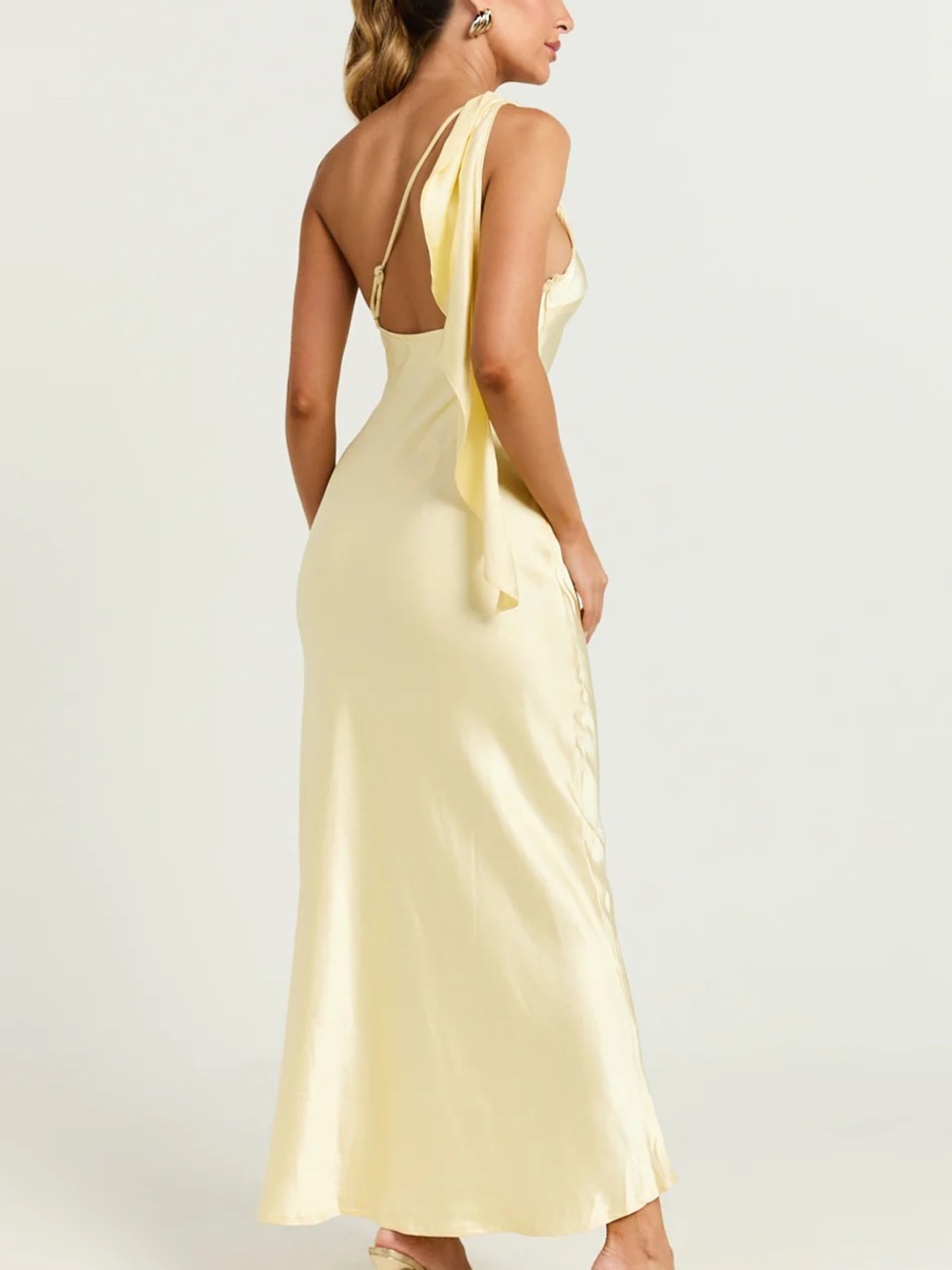 Showpo Pale Yellow One-Shoulder Draped Slip Dress - Picture 3 of 6